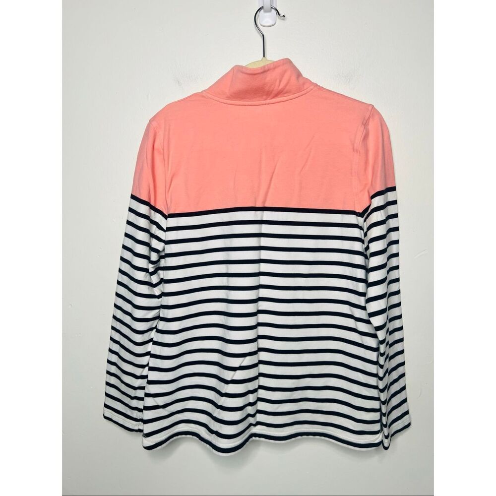 T by Talbots Coral Black White Stripe Pullover Popover Sz Large - Picture 6 of 8